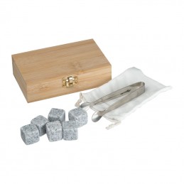 Set cuburi de granit în cutie bambus, Beige - 8461013