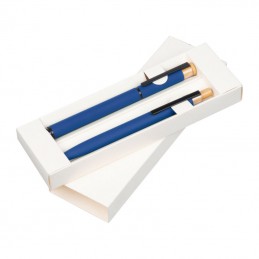 Set de scris cu pix și roller din aluminiu recicla, Albastru - 1470604