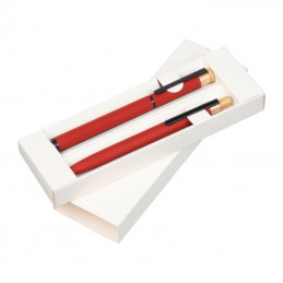Set de scris cu pix și roller din aluminiu recicla, Rosu - 1470605