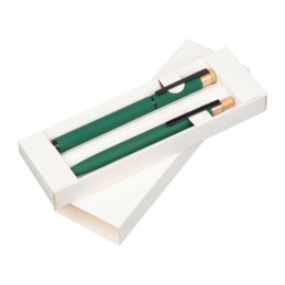 Set de scris cu pix și roller din aluminiu recicla, Verde Inchis - 1470699