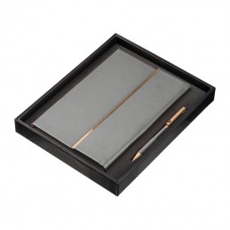 Set de caiet cu copertă din piele și pix, Anthracite - 2476377