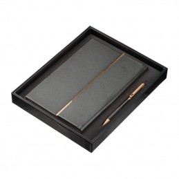 Set de caiet cu copertă din piele și pix, Negru - 2476303