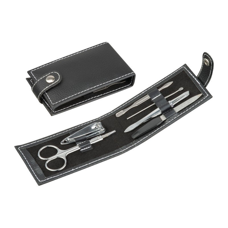 Set manichiură 7 piese în etui de piele, Negru - 7452003