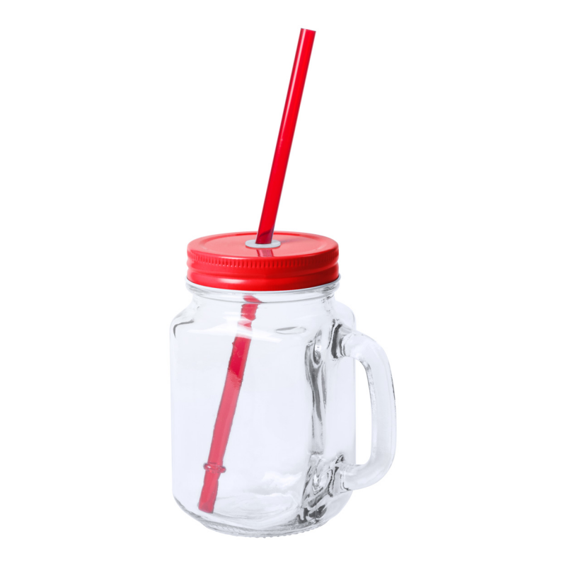 Heisond -Borcan sticla cu capac si pai 500 ml AP781622-05, roșu