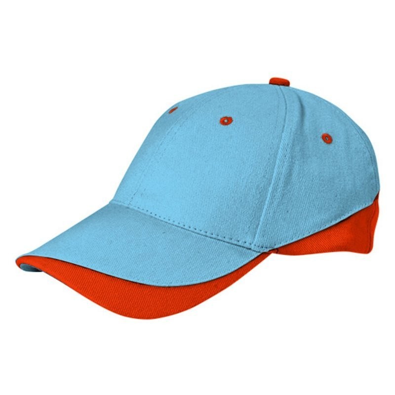 Tuxton Cap / Sapca 6 panele bicolora velcro scai - GOVATUXCN01, Sky Blue-Party Orange