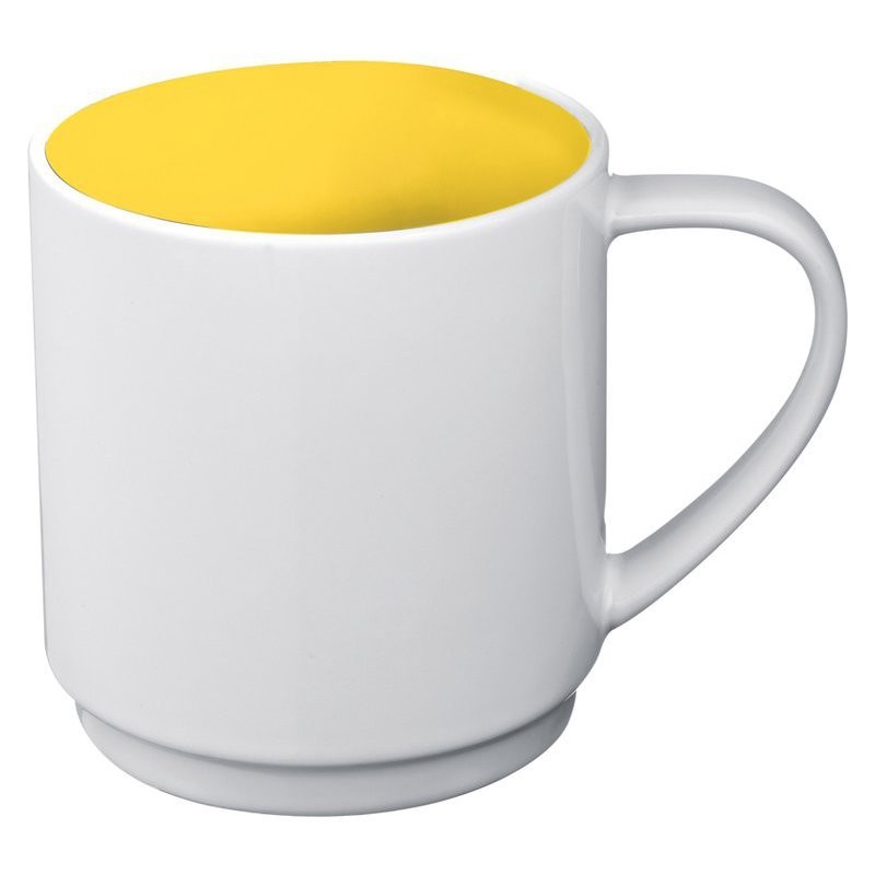 Cana ceramica 300 ml alba cu interior colorat - 870508, Yellow