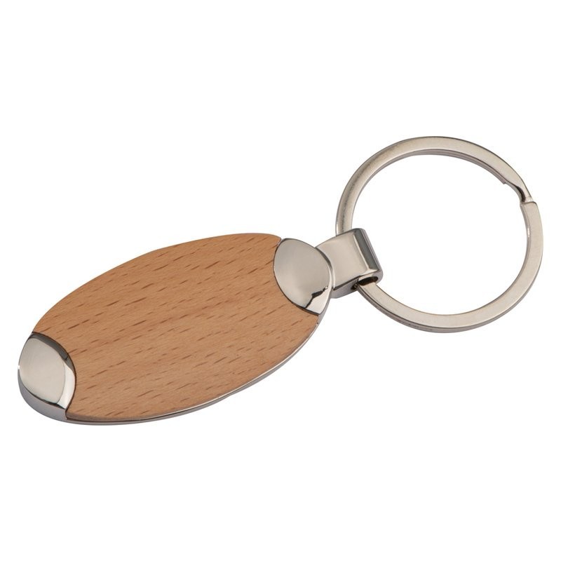 Breloc oval cu insert lemn - 148901, BROWN