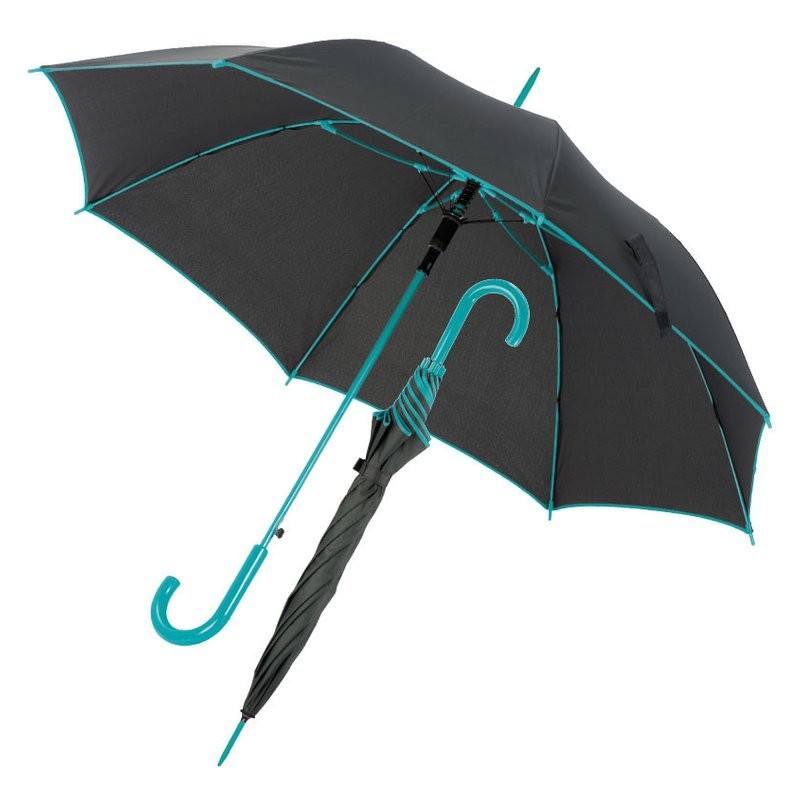 Umbrela cu maner plastic curbat cu dunga colorata - 347214, Turquoise