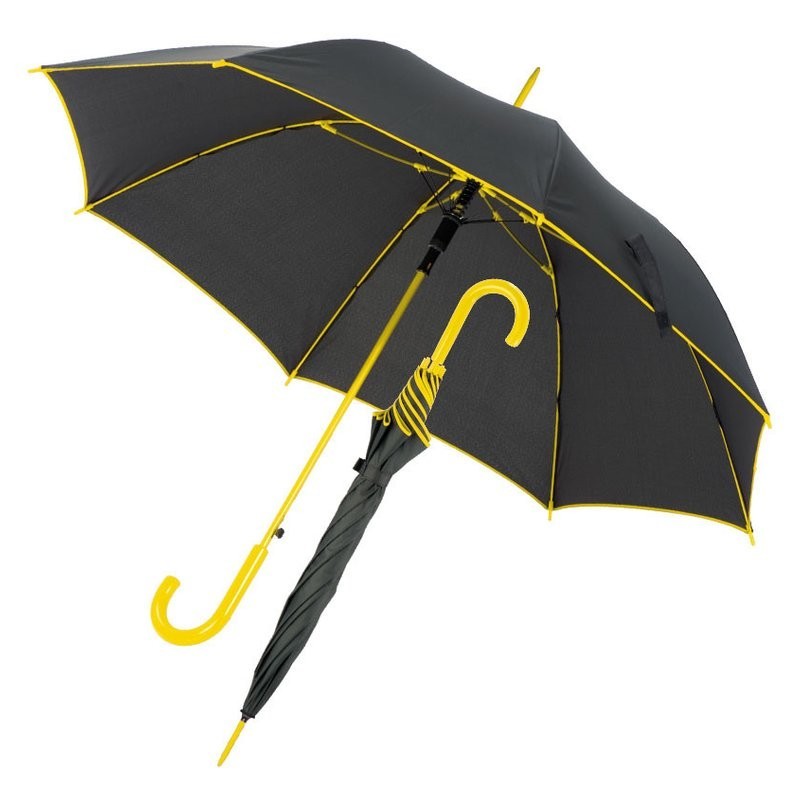 Umbrela cu maner plastic curbat cu dunga colorata - 347208, Yellow