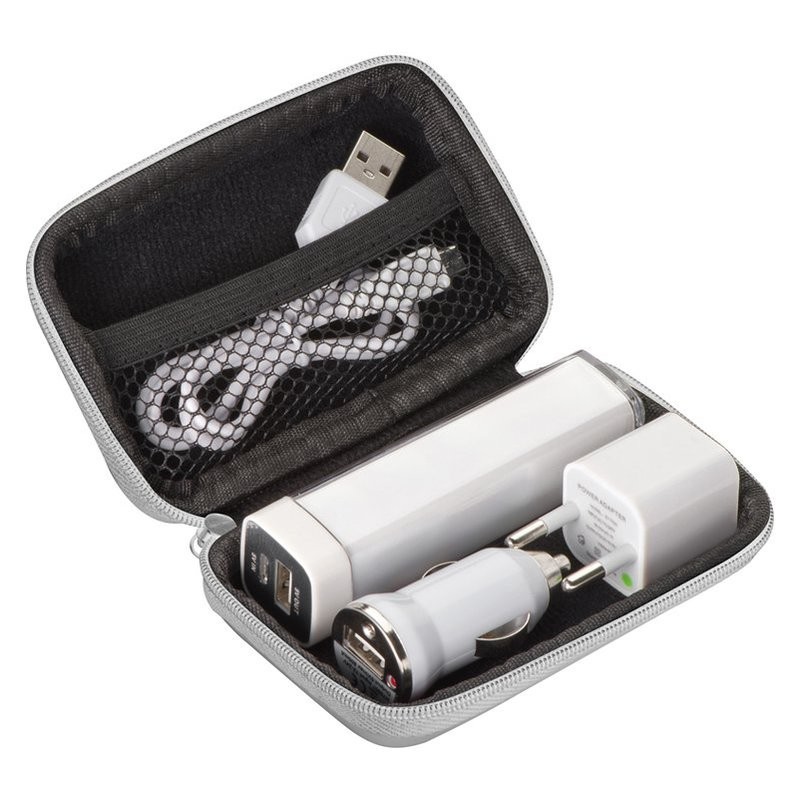 Set calatorie cu barerie 2200 maH si incarcatoare - 008106, White