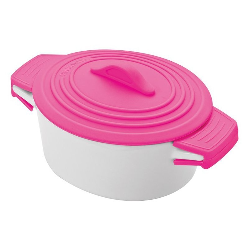 Castron ceramic cu capac silicon colorat - 889411, Pink