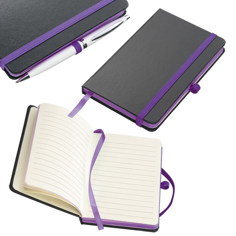 Carnetele A6 160 pagini liniate PU negru si banda olorata - 341112, Violet Carnetele A6 160 pagini liniate PU negru si banda olorata - 341112, Violet