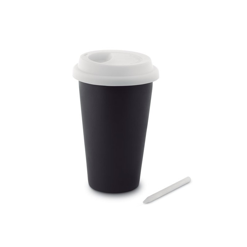 CHALCKY TUMBLER - Cană cu perete dublu, scriere MO8662-06, White CHALCKY TUMBLER - Cană cu perete dublu, scriere MO8662-06, White