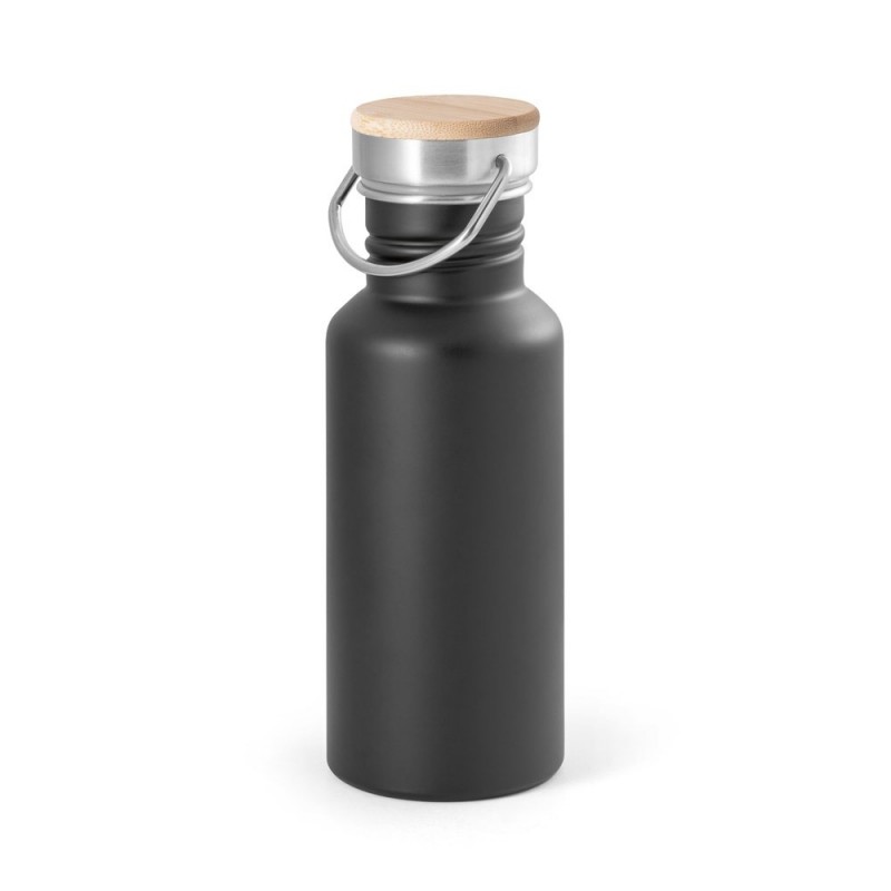 OASIS. Sticlă din oțel inoxidabil 540 ml cu capac bambus si maner - 94064-103, Negru