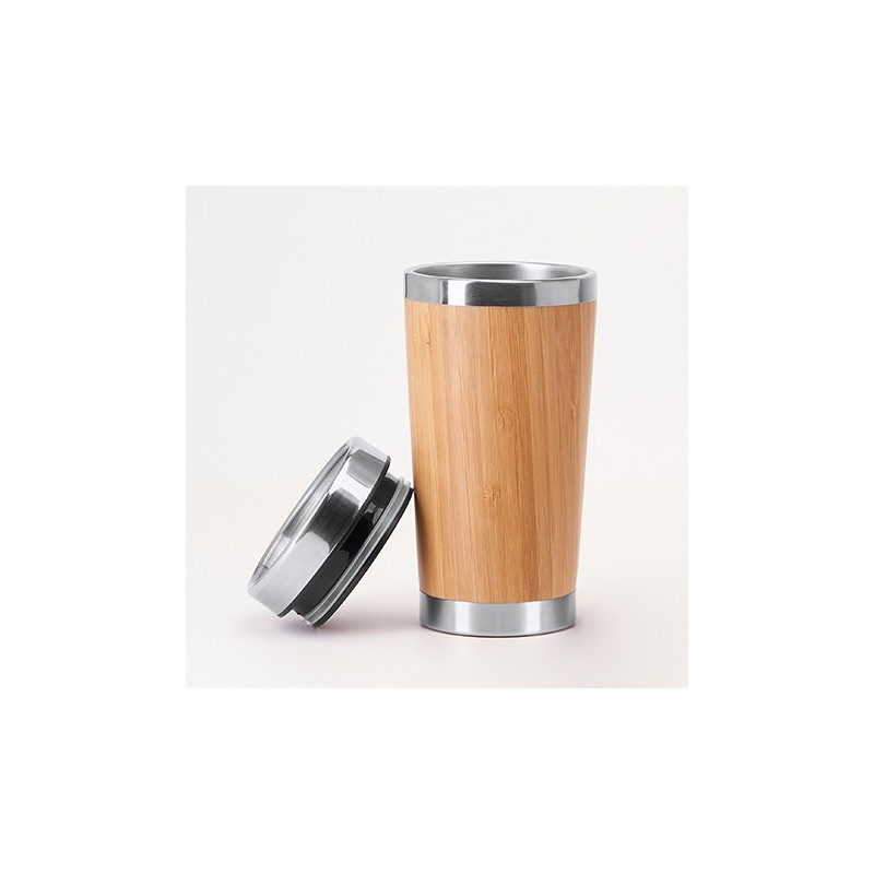 YABA. Cana din oțel inoxidabil si bambus cu pereți dubli 500 ml, MD4033 - BEIGE YABA. Cana din oțel inoxidabil si bambus cu pereți dubli 500 ml, MD4033 - BEIGE