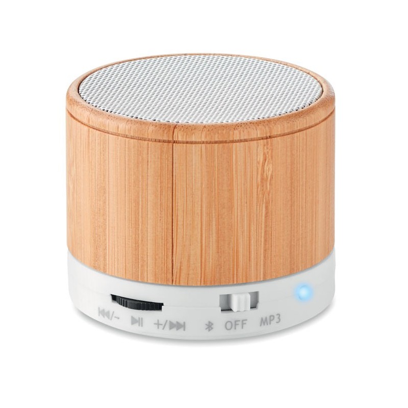 ROUND BAMBOO - Boxă rotundă Bluetooth bambus  MO9608-06, White