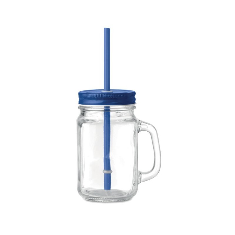 TROPICAL TWIST - Sticlă Mason borcan cu pai MO9565-04, Blue TROPICAL TWIST - Sticlă Mason borcan cu pai MO9565-04, Blue