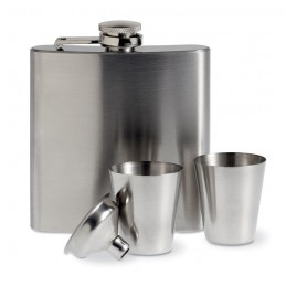 SLIMMY FLASK SET - Sticlă de buzunar cu paharele  MO8321-16, Dull silver