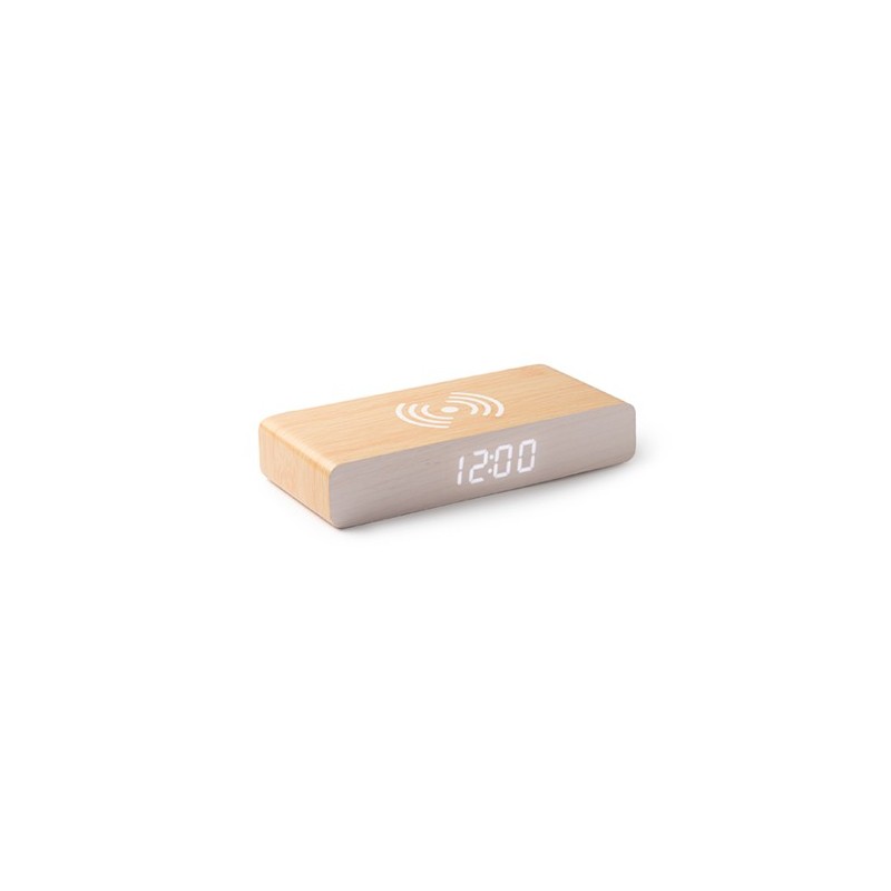 ICARUS, Ceas cu încărcător wireless din lemn MDF - CR3029, NATURAL ICARUS, Ceas cu încărcător wireless din lemn MDF - CR3029, NATURAL