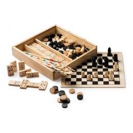 GALVY, Set de 4 jocuri de îndemânare: mikado, șah, dame și domino - JU1014, NATURAL