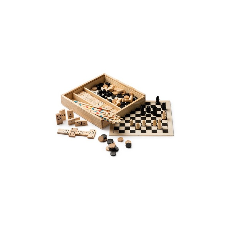 GALVY, Set de 4 jocuri de îndemânare: mikado, șah, dame și domino - JU1014, NATURAL