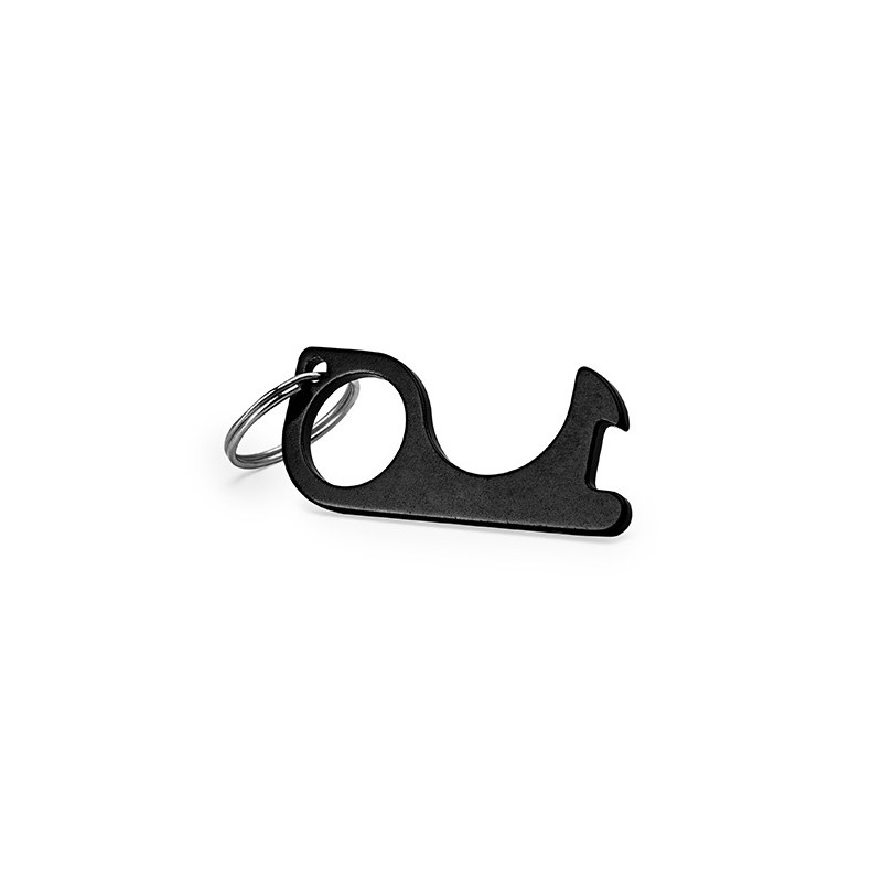 ROSS, Breloc anti-contact multifuncțional din aluminiu cu inel argintiu - KO4052, NEGRU ROSS, Breloc anti-contact multifuncțional din aluminiu cu inel argintiu - KO4052, NEGRU