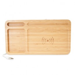 CORE, Încărcător wireless din bambus natural încorporat într-o tavă cu diverse compartimente - IA3024, BAMBOO