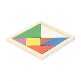 LEIS, Puzzle Tangram din lemn natural cu 7 piese colorate - JU0111, NATURAL