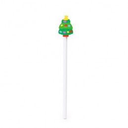 NUSS, Creion rotund din lemn alb cu gumă de șters în trei modele de Crăciun: copac, Moș Crăciun și om de zăpadă - XM1303, ARBOL