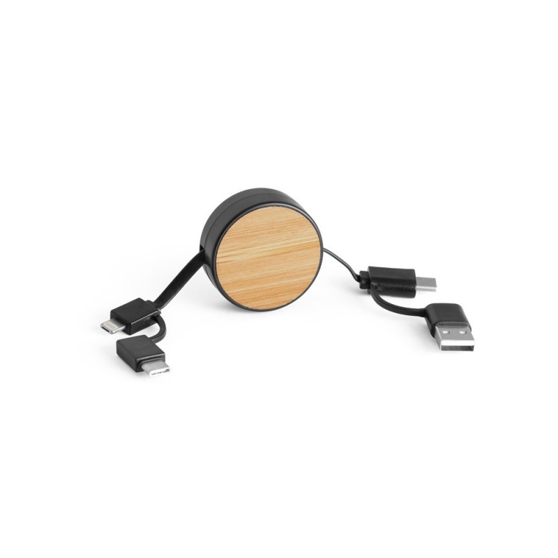 RUBINS. Cablu retractabil 5-în-1 din ABS și bambus - 97091-103, Negru RUBINS. Cablu retractabil 5-în-1 din ABS și bambus - 97091-103, Negru