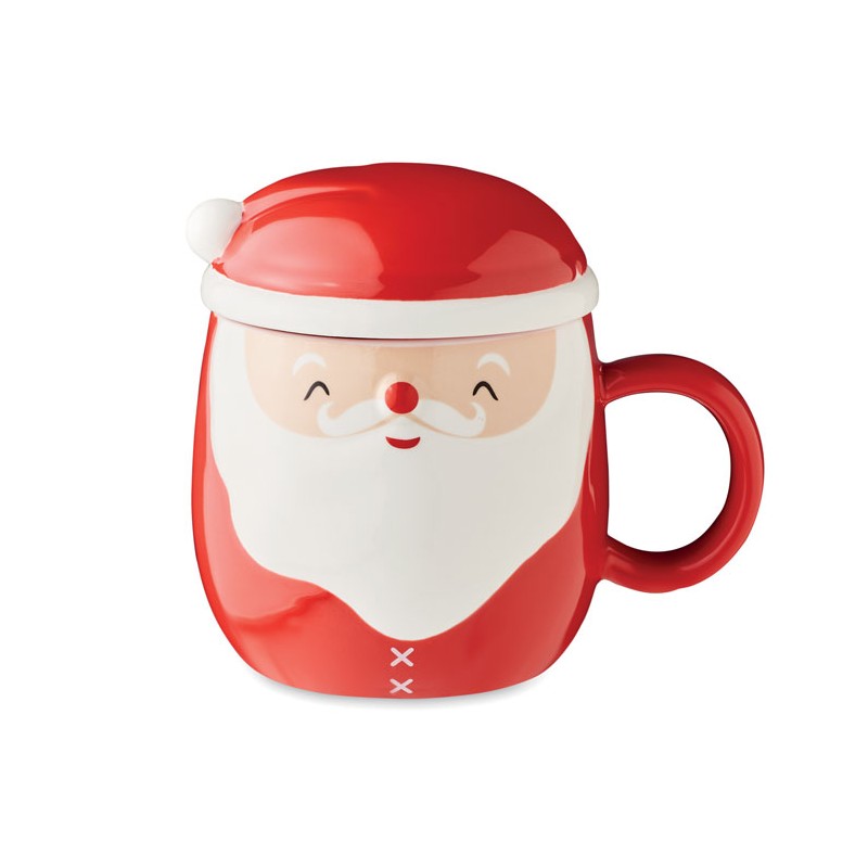 SANTA, Cană ceramică cu capac 370 ml  CX1492-05, Red