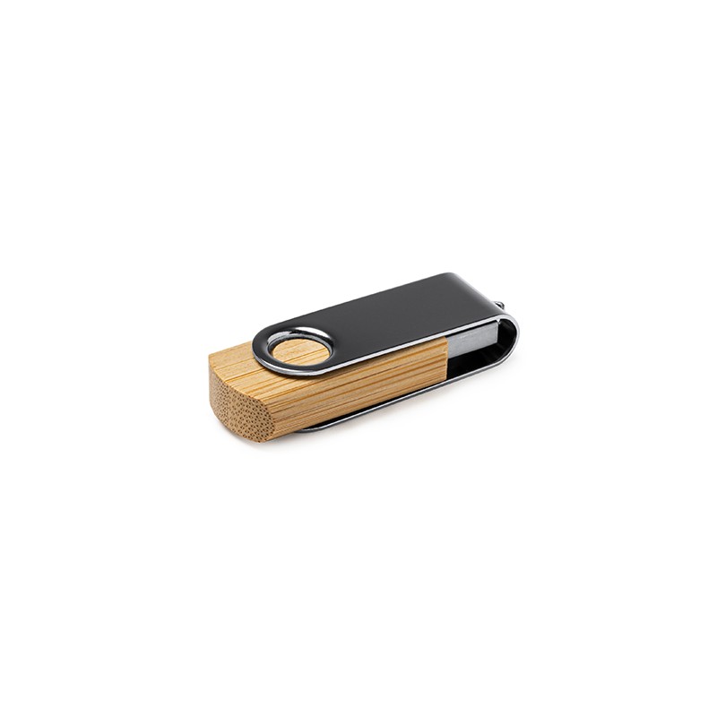 ULDON. USB memory stick with body in natural bamboo and metal swivel clip - US4190, BAMBOO
