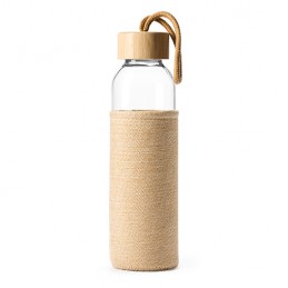 SIBU. Glass bottle with faux jute pouch and bamboo cap with practical carry strap - BI4137, BEIGE