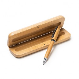 BODONI. Fantastic twist ball pen made of bamboo with stainless steel details - BL8041, BEIGE