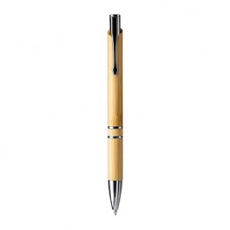 BESKY. Ball pen with body in bamboo and push button in metal finish - BL8093, BEIGE