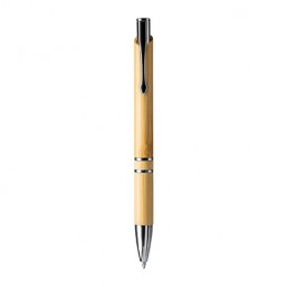 BESKY. Ball pen with body in bamboo and push button in metal finish - BL8093, BEIGE