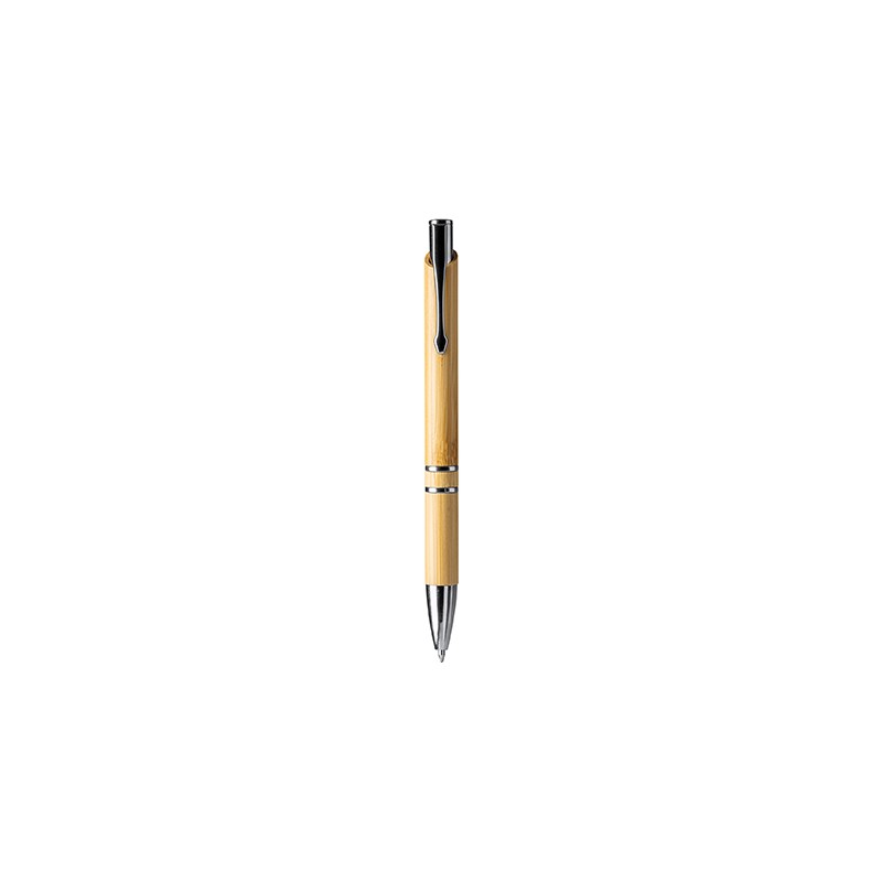 BESKY. Ball pen with body in bamboo and push button in metal finish - BL8093, BEIGE