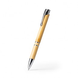 BESKY. Ball pen with body in bamboo and push button in metal finish - BL8093, BEIGE