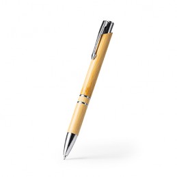 BESKY. Ball pen with body in bamboo and push button in metal finish - BL8093, BEIGE