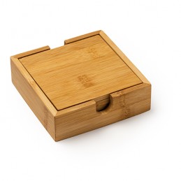 ALGOR. 4-coaster set made of natural bamboo in an elegant bamboo box - PV4113, BEIGE