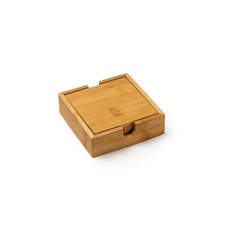 ALGOR. 4-coaster set made of natural bamboo in an elegant bamboo box - PV4113, BEIGE