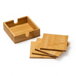ALGOR. 4-coaster set made of natural bamboo in an elegant bamboo box - PV4113, BEIGE