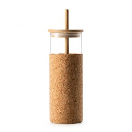 IROKO. Tall glass in borosilicate glass with natural cork pouch - VA4138, BEIGE