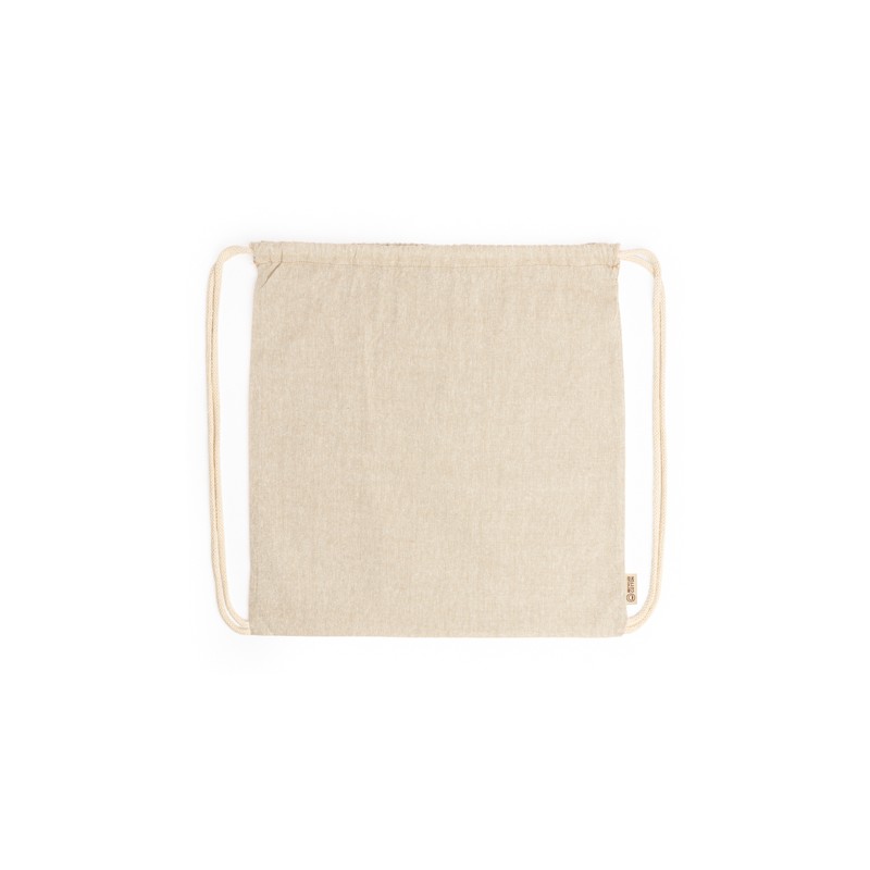 BRESCIA. Drawstring bag made of 120 gsm recycled cotton in heather finish and cords in natural colour - MO7165, BEIGE