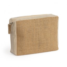 VERA. Practical toilet bag in cotton and laminated jute, to carry your toiletries - NE7563, BEIGE