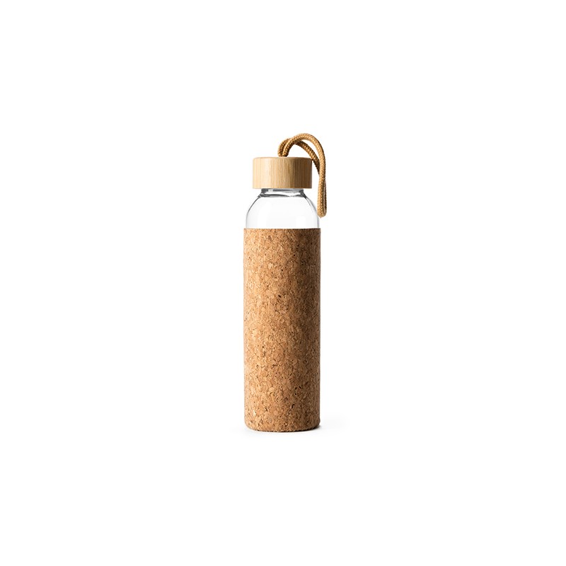 LAWAS. Glass bottle with natural cork pouch - BI4136, BEIGE