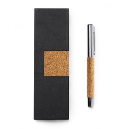 SUVER. Roller pen in natural cork and steel - BL7992, BLACK