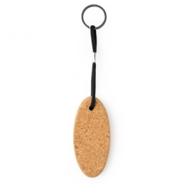 YATE. Oval floating keyring in natural cork with resistant polyester cord - KO4108, BLACK