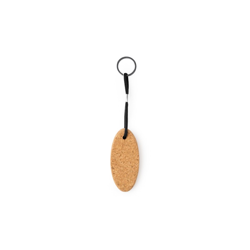 YATE. Oval floating keyring in natural cork with resistant polyester cord - KO4108, BLACK