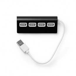 PLERION. USB hub with aluminium structure, two-colour finish and white cable - IA3033, BLACK